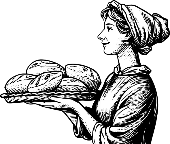 Woman serving hot steaming bread in a basket